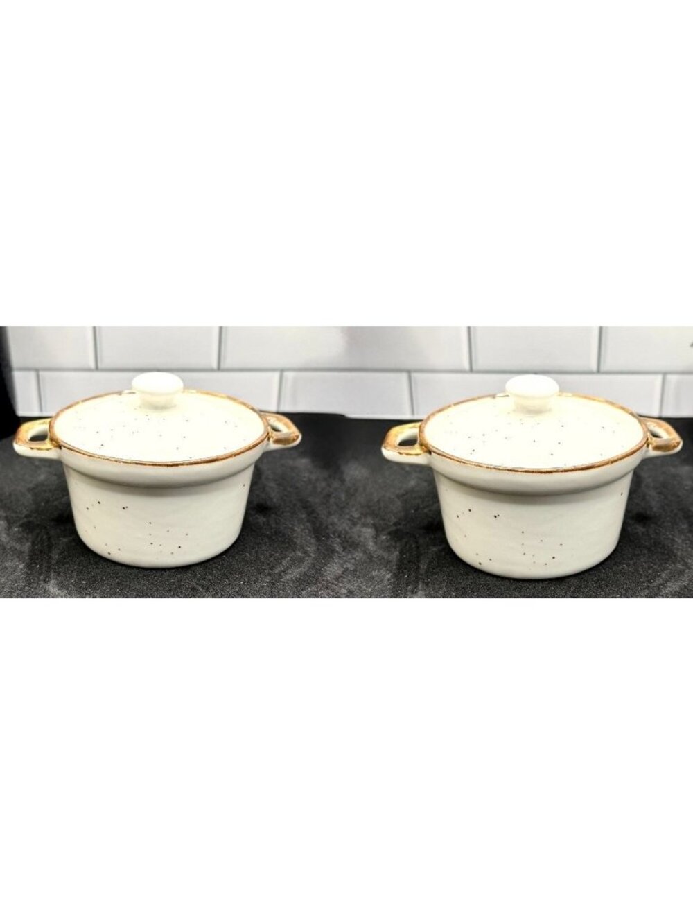 Onemore Ramekins with Lids 6 oz Oven Safe Ceramic Mini Casserole Set of 2